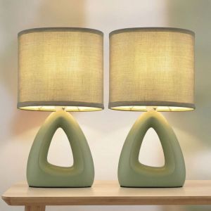 Globo Lighting - Lampe de table Lampe de chevet c&eacute;ramique textile vert Lampe de lecture, 1x douille E14, LxlxH 17x10x30 cm, lot de 2