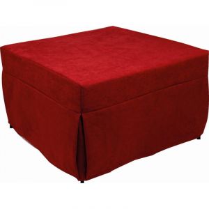 Dmora Pouf convertible en lit, en tissu capitonné, filet et matelas inclus, cm 75x75h42 cm, couleur Rouge