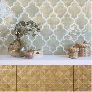 Carrelage mural TERRE CUITE &Eacute;MAILL&Eacute;E MANUELLE artisanale Arabesque 15x11,5cm Blanc (brillant) - G101 - - bo&icirc;te de 1 m2