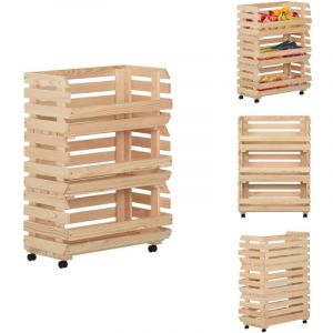 Chariot &agrave; l&eacute;gumes 57x30x80 cm Bois de pin solide - Chariot De Cuisine - Chariot &agrave; L&eacute;gumes - Meuble De Rangement - Bois Massif - Pin