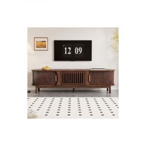Okwish - Meuble tv marron 165 cm, buffet bas avec porte coulissante, porte creuse rabattable vers le bas, 165x39,5x46 cm