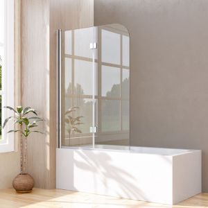 Pare-baignoire 120x120cm Paroi de douche pour baignoire, 2 parties, pliable, verre de s&eacute;curit&eacute; ESG 6 mm