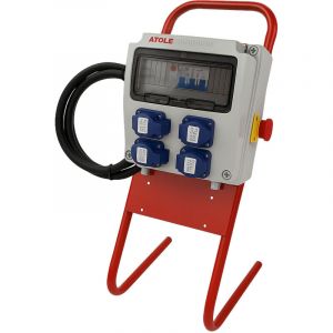 Coffret de Chantier pr&eacute;cabl&eacute; 16A Monophas&eacute; avec support en m&eacute;tal - 9 modules - Coffret &Eacute;lectrique, protection diff&eacute;rentielle, arr&ecirc;t d'urgence ATOLE