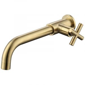 Mitigeur de lavabo en laiton robinet d'eau froide montage mural eau froide support mural 1/2 pouce baignoire raccord mural,Or bross&eacute;