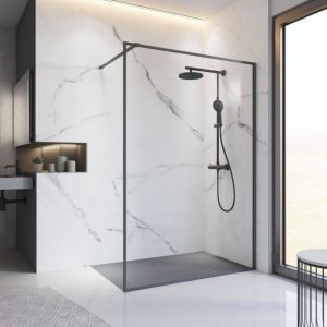 Schulte - Paroi de douche 120 x 200 cm à l'italienne Contoura, profilé noir, paroi fixe Walk In, verre 6 mm anticalcaire