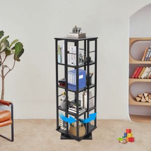 Tagère pivotante à 4 niveaux, étagère au sol de 134 cm, étagère pivotante à 360°, couleur noire.