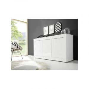 Sans Marque - Buffet basico - Décor blanc laqué brillant - 3 Portes - L160 x P42 x H85,8 cm