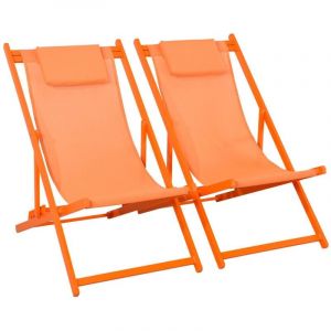 Lot de 2 bains de soleil - Gaia orange - Transat en aluminium gris anthracite et textilene orange avec coussin repose t&ecirc;te. chilienne