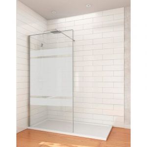 Decohor - Paroi de douche avec panneau fixe Walk-in R&eacute;versible profil chrom&eacute; 120CM s&eacute;rigraphie
