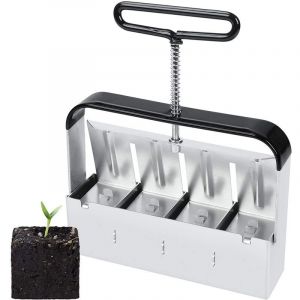 Presse-mottes Manuel pour Semis Professionnel - 4 Mottes Carr&eacute; de 5x5 cm - Outil de Jardinage Inoxydable en Acier pour Plantation de Graines,