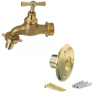 Robinet d'arrosage NF 1/2" (15/21) avec son applique en laiton - Arcanaute