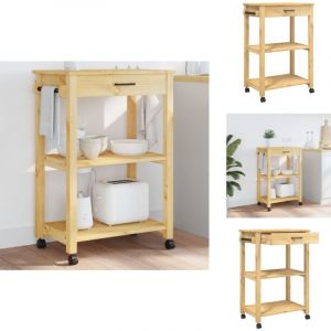 Chariot de cuisine monza 60x40x90 cm bois massif de pin - Chariot De Cuisine - Chariot à Légumes - Meuble De Rangement - Mobilier De Cuisine