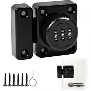 Loquet Porte Sans Cl&eacute; Serrure &agrave; Code &agrave; 3 Chiffres avec Vis de Fixation de S&eacute;curit&eacute; - Serrure Porte Coulissante pour Placard d'Armoire, Noir
