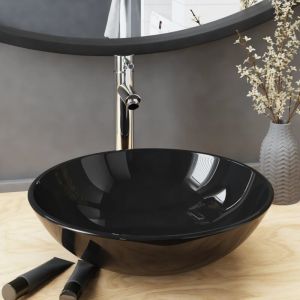 Vasque à poser Lavabo Évier à poser Bac à laver de bain avec robinet et drain à poussoir Verre trempé CVW70710