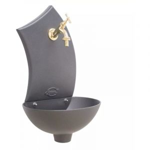 Fonderia Bongiovanni - Fontaine murale modèle Pinta pour jardin potager avec or sans robinet au choix : avec robinet ent laiton poli