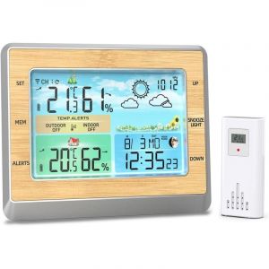 Station m&eacute;t&eacute;o sans Fil, Thermom&egrave;tre int&eacute;rieur ext&eacute;rieur, &Eacute;cran LED Couleur 6 Pouces, Moniteur d'humidit&eacute; de la temp&eacute;rature avec Pression