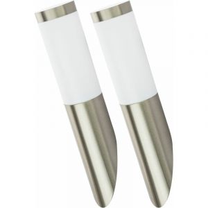 Applique murale d'extérieur lampe de jardin en acier inoxydable lampe de porte d'entrée argentée, look torche, 1x E27, DxH 7,6x40 cm, lot de 2