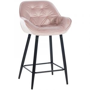 D&eacute;coshop26 - Tabouret de bar chaise haute x1 assise effet capitonn&eacute;e en velours rose et m&eacute;tal noir 100004889