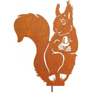 &Eacute;cureuil en M&eacute;tal Rouill&eacute; Deco Jardin Exterieur, Pique de Jardin, D&eacute;coration Jardin, Patine Rouille Naturelle