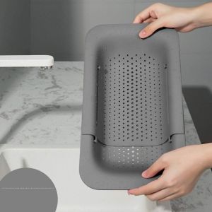 Plateau d'&eacute;vier extensible - &Eacute;gouttoir de cuisine r&eacute;glable - &Eacute;gouttoir &agrave; nouilles pour &eacute;vier - Aide &agrave; l'&eacute;gouttage des p&acirc;tes, l&eacute;gumes et fruits,