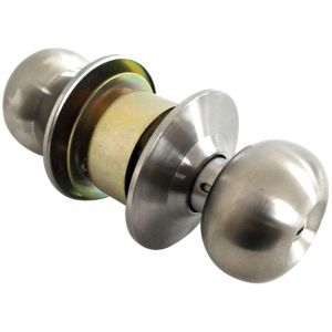 Poignée de porte à verrou sans clé, Style boule ronde, Poignée de porte intérieure en acier inoxydable polis pour chambre et salle de bain