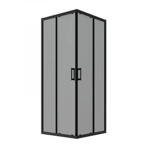 Parama - Cabine de douche coulissante 80x80 cm Profilés Aluminium Noir Mat Verre fumé 6mm h190 - Réversible Mod. Java