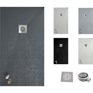 Varobath - Receveur de douche one 90x80 - Matériau en résine avec charge minérale et texture ardoise C3 antidérapante - Comprend une vanne de vidange