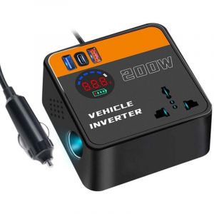 Convertisseur Voiture 200W 12V 220V Convertisseur de Tension Camion avec Type-C & Port USB, Onduleur Transformateur avec Allume Cigare Prise