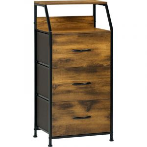 Meuble de rangement style industriel commode 3 tiroirs en tissu amovibles et 2 &eacute;tag&egrave;res - 44 x 29 x 92 cm - bois et m&eacute;tal