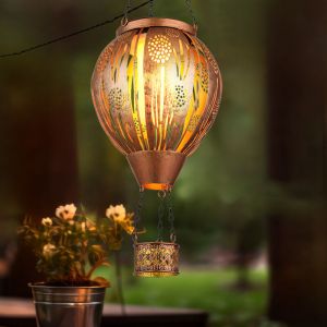 Lampe solaire D&eacute;coration de jardin led Lampe solaire Ballon &agrave; air chaud Effet de feu Lampe d'ext&eacute;rieur Lampe &agrave; suspendre Lampe de terrasse, D&eacute;cor
