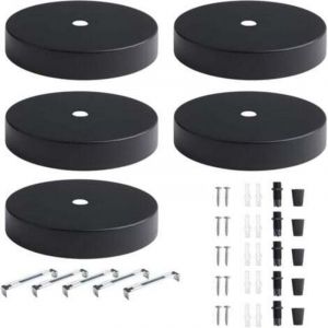 5 pi&egrave;ces Auvent de Plafond 10cm Rosace Plafond Luminaire Noir Cache Fil Lustre Plafond Pavillon Luminaire Metal Baldaquin Lampe Support de Fixation