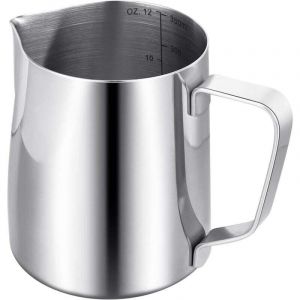 Pichet Mousseur &agrave; Lait pour Machine &agrave; Caf&eacute;,Pichet &agrave; Lait en Acier Inox 304 de 350 ml/12 oz,Accessoires de Barista en M&eacute;tal pour Cappuccino Latte et