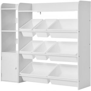 Mophorn - Meuble de rangement pour jouets à 4 niveaux avec bibliothèque intégrée, étagère d'organisation équipée de 8 bacs en plastique modulables,