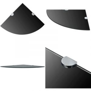 Vidaxl - tagère de coin avec supports chromés Verre Noir 35 x 35 cm - Étagère Murale - Étagère D'angle - Rangement Mural - Décoration Murale