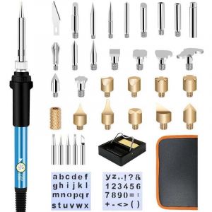 Kit de Pyrogravure sur Bois Fer &agrave; Souder,37PC 60W loisirs cr&eacute;atifs adultes graveur pour rondin de bois Li&egrave;ge, Cuir, Gravure, Sculpture Bois,