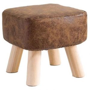 Tabouret Pouf Moderne en Bois Massif - Petit, Rond, Bas - Repose-Pieds pour Salon et Chambre - 28&times;28&times;25CM Marron fonc&eacute;