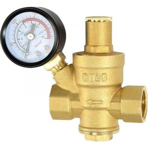 Basetbl - Reducteur de Pression eau DN20 3/4 Pouce Avec Manometre Pression eau, Fabriqué 100% en Laiton de Haute Dureté, Réducteur de Pression d'eau