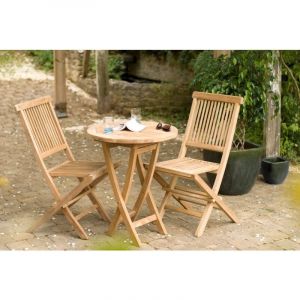 Macabane - fun - Table de jardin 2 personnes, ronde pliante 60x60cm en bois Teck
