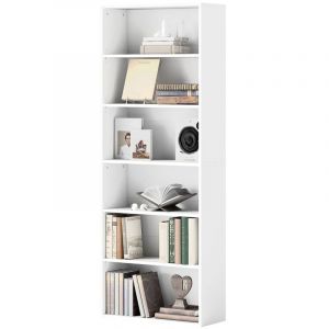 &Eacute;tag&egrave;re Blanche &agrave; 5 Niveaux Avec Tablettes R&eacute;glables, Rangement Modulable 60x24x158,5 Cm