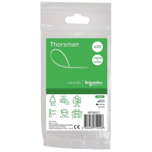 Collier serre-cable translucide 100x2.5mm (blister de 20) pour fixation de fils et cables &Oslash; 20mm max PA6.6 anti-UV Thorsman