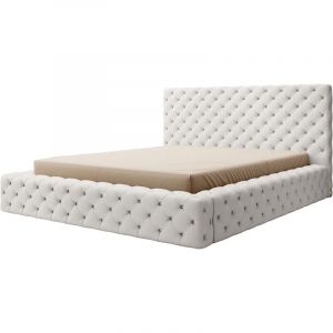 Lit coffre Prince luxe &ndash; Simili cuir capitonn&eacute;-Blanc-180x200