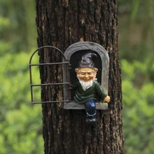 G&eacute;ant de jardin - Nain &agrave; barbe blanche - D&eacute;coration de fen&ecirc;tre grimpante - Statue suspendue pour jardin - D&eacute;coration de jardin de style dessin anim&eacute;