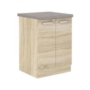 Sans Marque - Meuble bas 2 portes battantes - Décor chene sonoma - l 60 x p 51,6 x h 85 cm - lassen