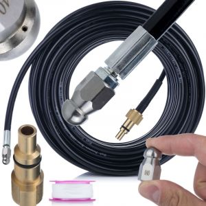 Rosfix Tuyau de Canalisation 20m 1/4" &ndash; Buse 1+3 Amovible, 200 Bar, 60&deg;C Filetage Universel compatible avec nettoyeur haute pression Lavor