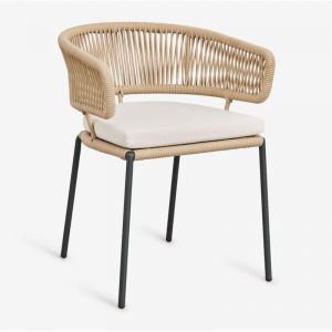 Sklum - Chaise de salle &agrave; manger en fer et corde tress&eacute;e Calipso naturel