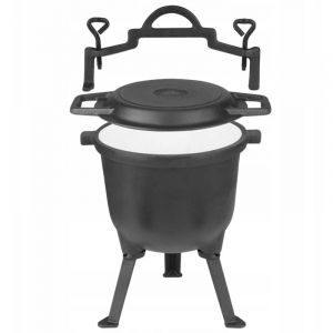 Bouilloire en fonte émaillée sur pied, pour feu de camp, grill, 8 L