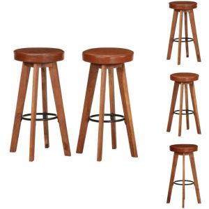 Vidaxl - Chaises de bar lot de 2 cuir véritable et bois d'acacia solide - Chaise De Bar - Tabouret De Bar - Meuble De Salon - Meubles Design