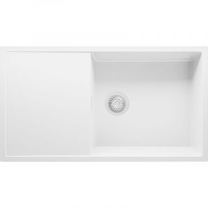 Primagran - Evier Cuisine en Granit 90x50cm, Lavabo 1 bac + Kit de Vidage, Évier à Encastrer au meuble 60cm - Ibiza, Tout Blanc