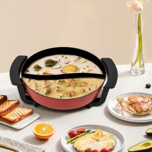Marmite &agrave; fondue &eacute;lectrique multi-usages, antiadh&eacute;sive avec s&eacute;parateur, marmite &agrave; fondue chinoise de cuisine de 1,59 gallon avec couvercle en verre