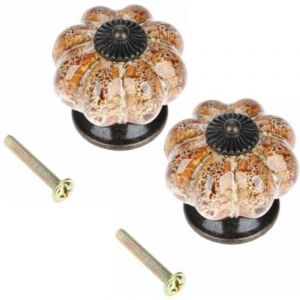 2pcs (marron) Bouton de porte en c&eacute;ramique citrouille antique pour armoires, placards, commodes, tiroirs, meubles de cuisine, poign&eacute;es